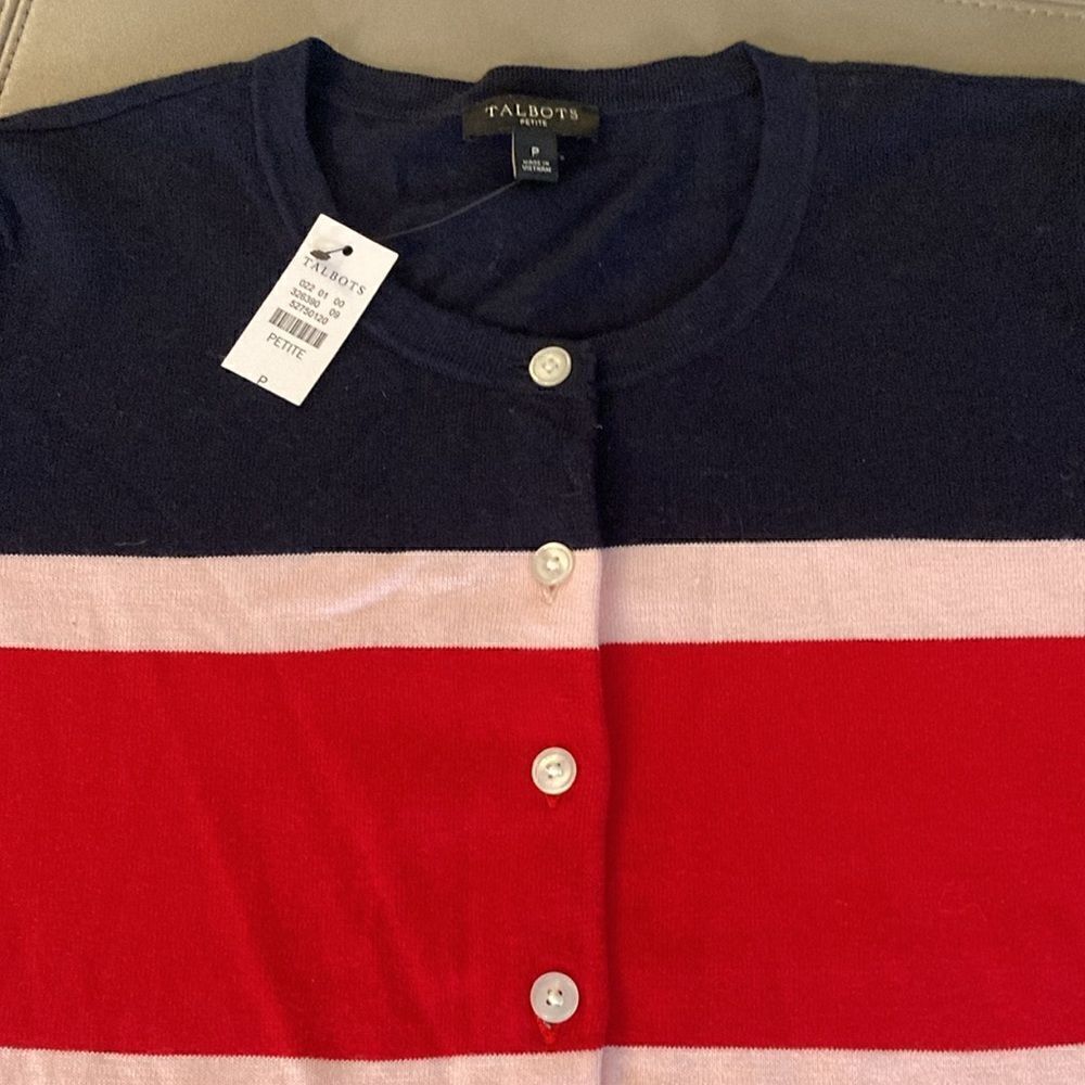 Talbots NWT Woman’s Cotton/ Rayon Striped Cardigan with 3/4 Sleeve. Size XS. - Picture 2 of 8